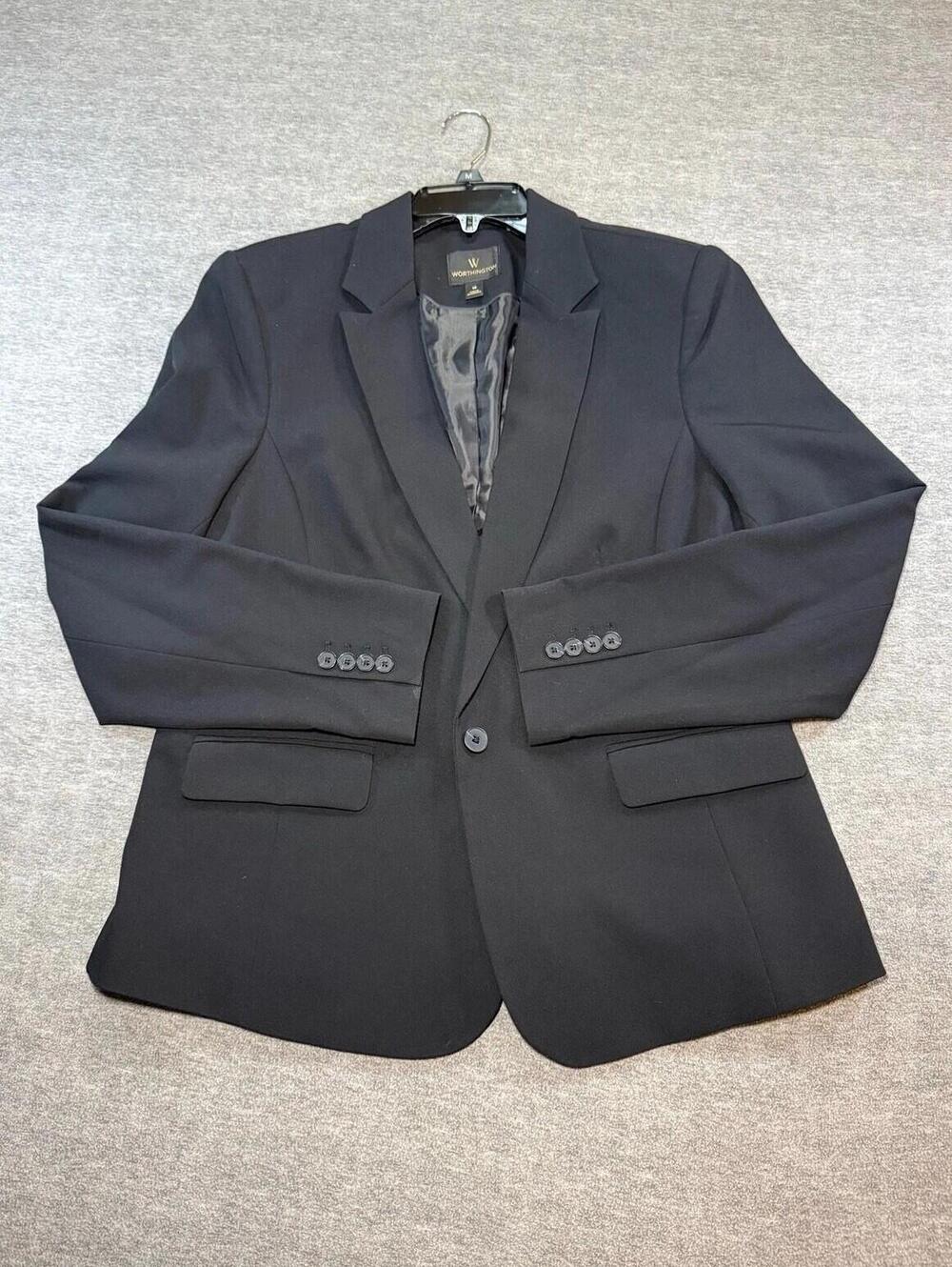 Worthington Women’s Black One Button Career Blazer Jacket Size 16 Stretch